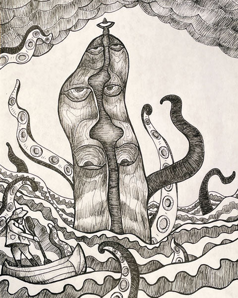 Giant Squid - Pen on Paper Drawing